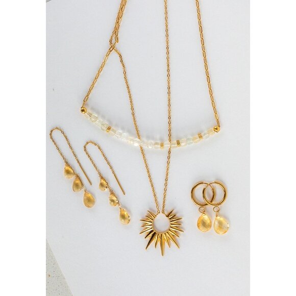 GORGEOUS Jewelry Set Citrine Beaded Necklace & Citrine Threader Earrings - Picture 10 of 15